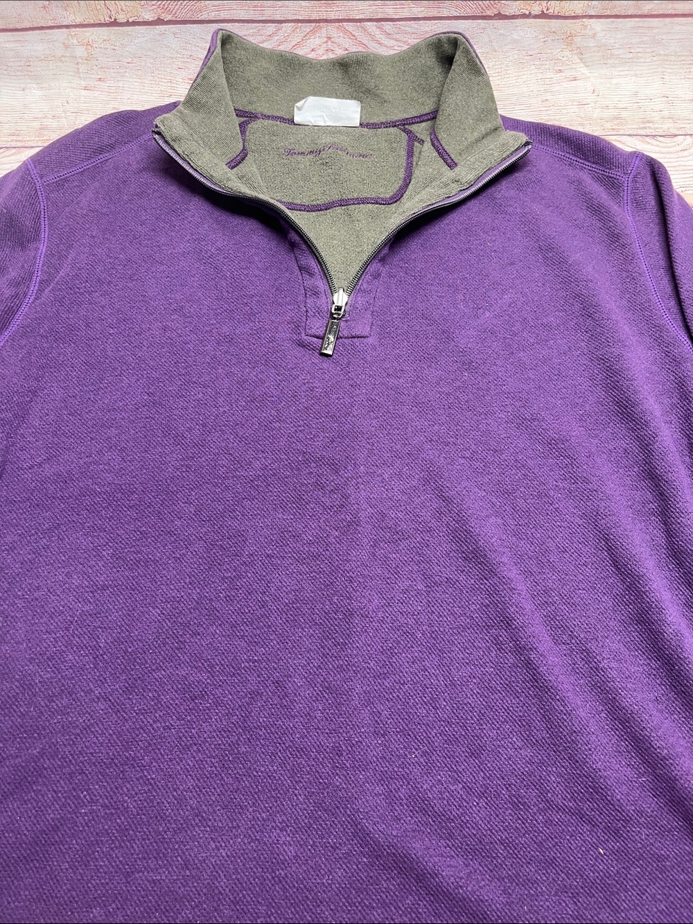 Tommy Bahama men’s  Purple Quarter-Zip Sweater with Contrast Collar